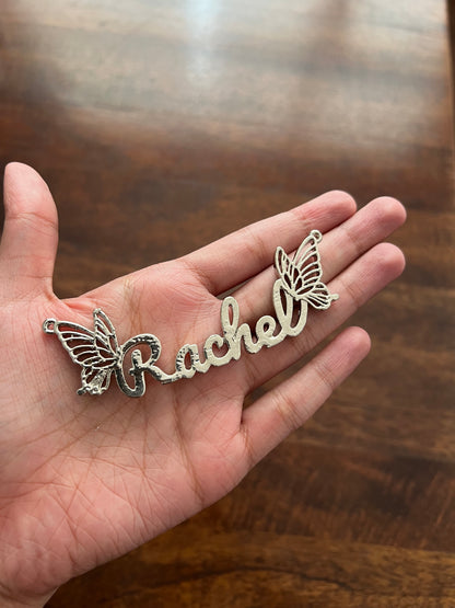 Custom name christmas ornament | gold butterfly stocking tag personalised decor | set of 2 or 4