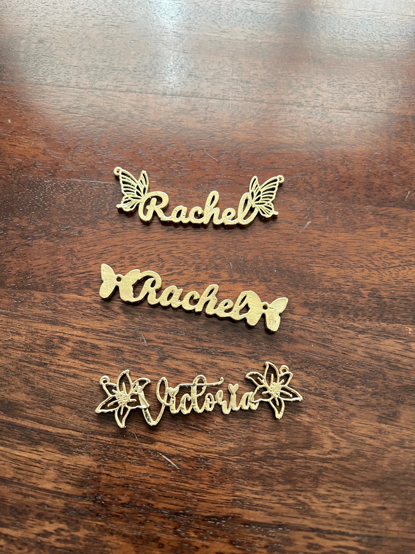 Custom name christmas ornament | gold butterfly stocking tag personalised decor | set of 2 or 4