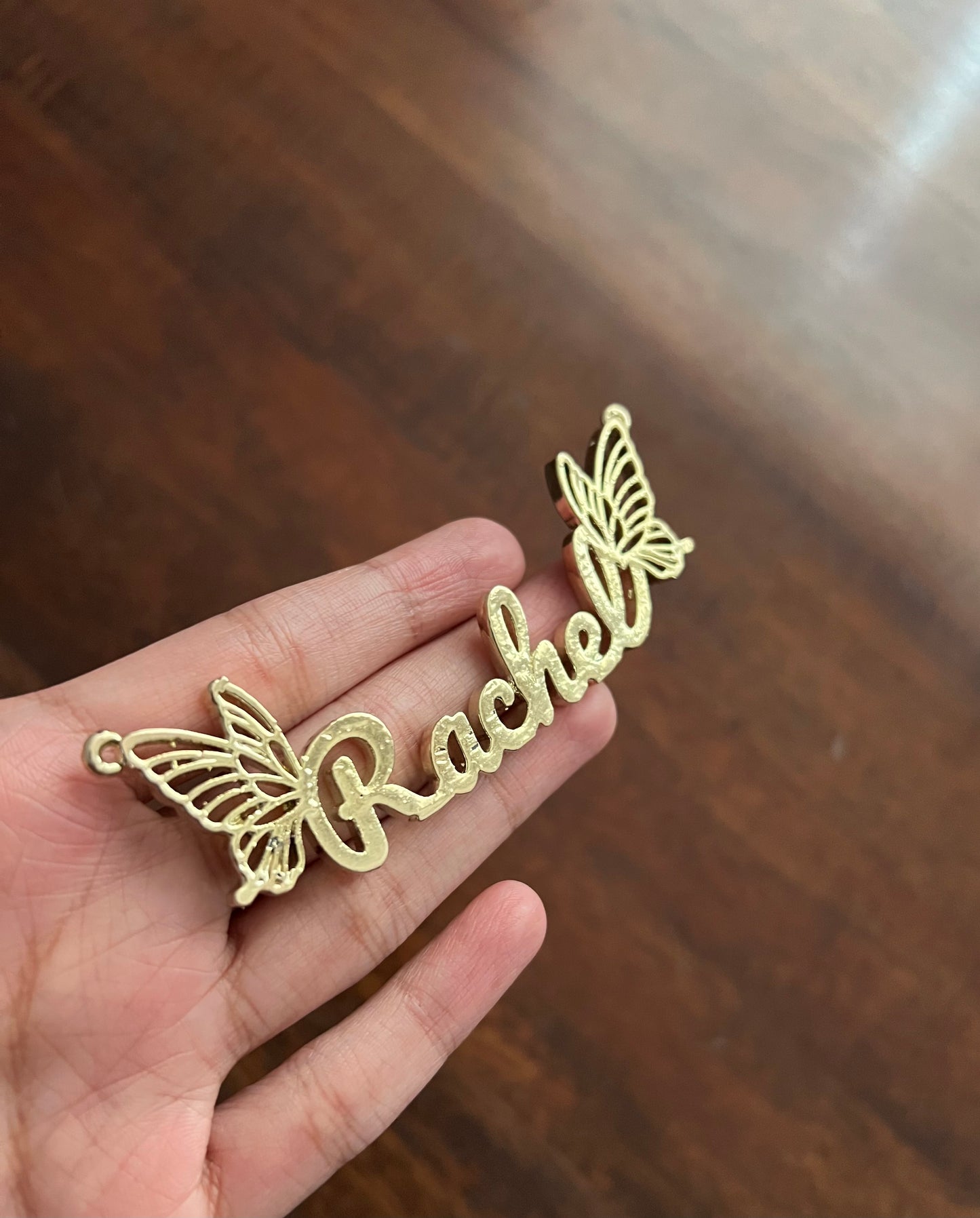 Custom name christmas ornament | gold butterfly stocking tag personalised decor | set of 2 or 4