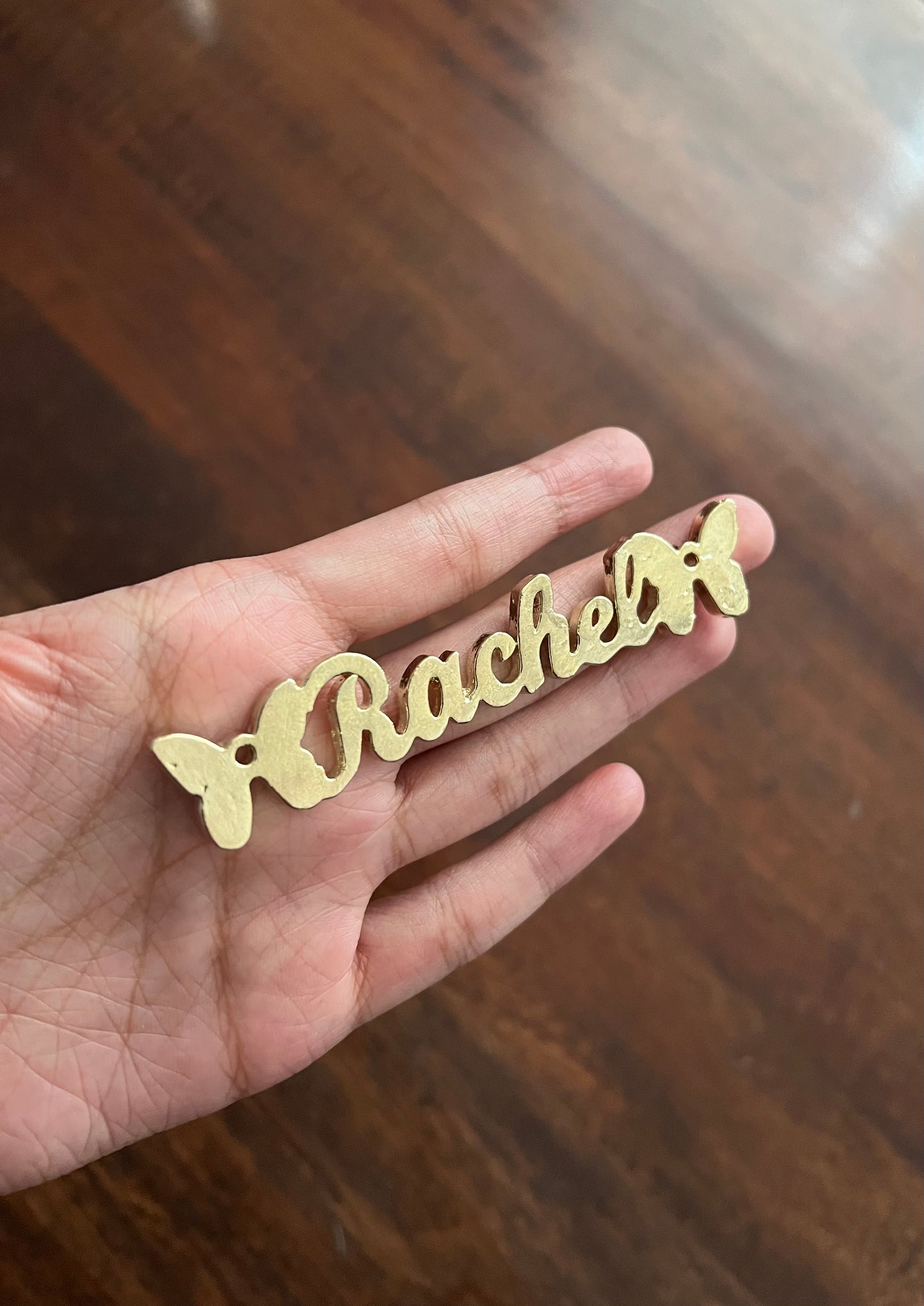 Custom name christmas ornament | gold butterfly stocking tag personalised decor | set of 2 or 4