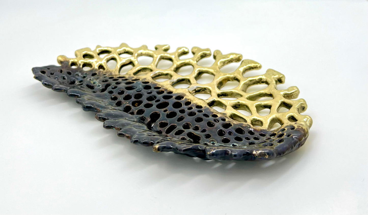 Fossil inspired decorative metal tray | gold and silver tray decor centrepiece