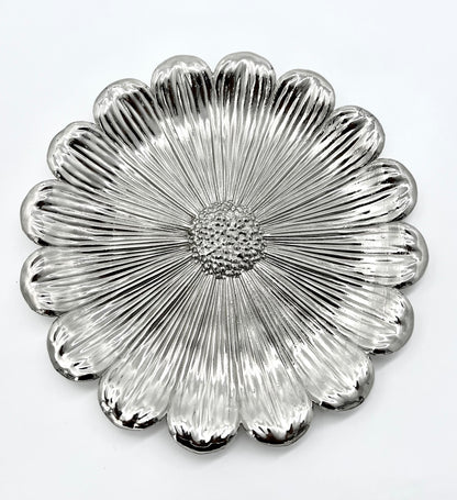 Sunflower decorative metal tray | antiqued metal decorative trays | gold tray decor with antique finish