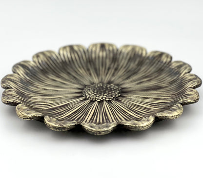 Sunflower decorative metal tray | antiqued metal decorative trays | gold tray decor with antique finish