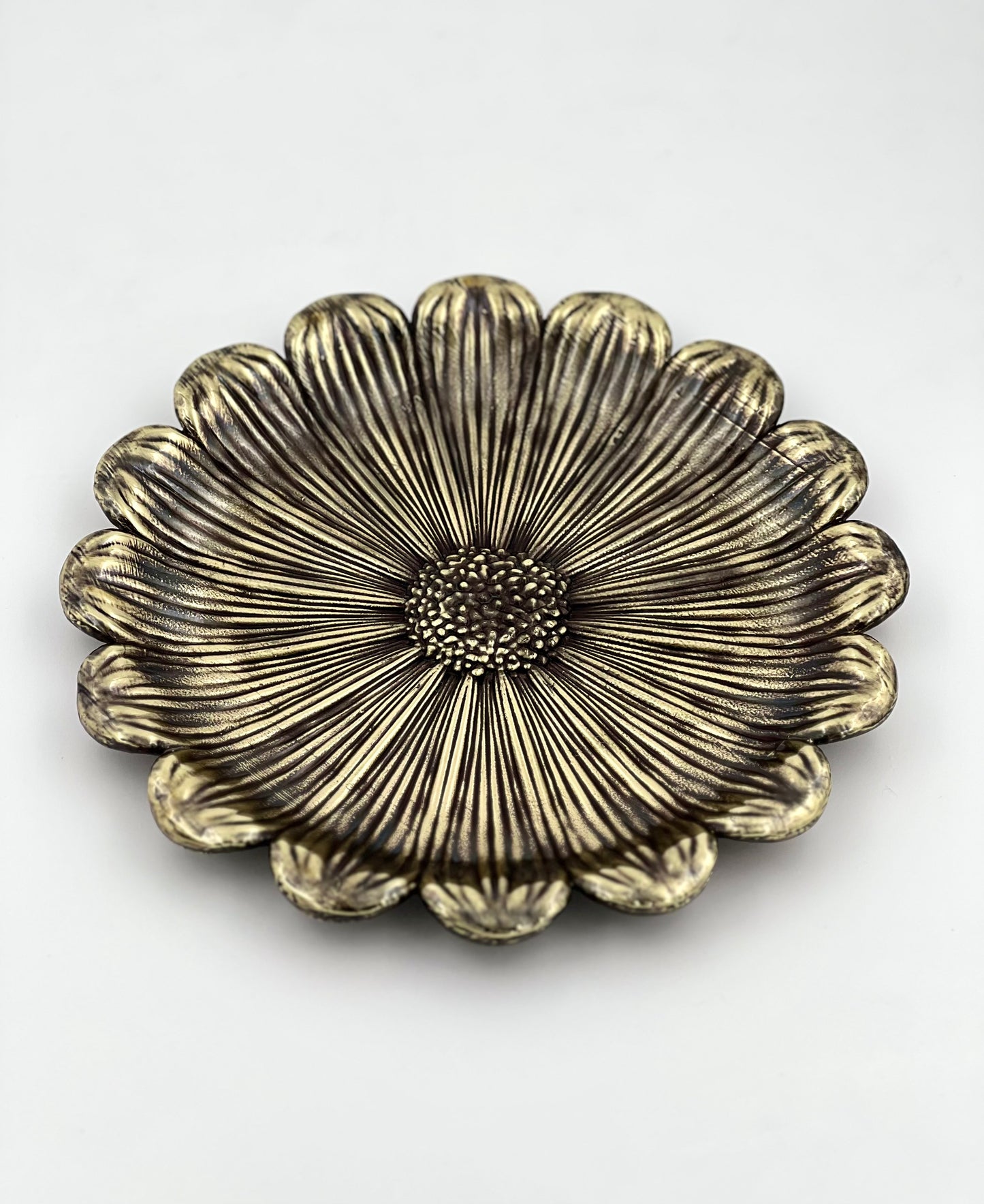 Sunflower decorative metal tray | antiqued metal decorative trays | gold tray decor with antique finish