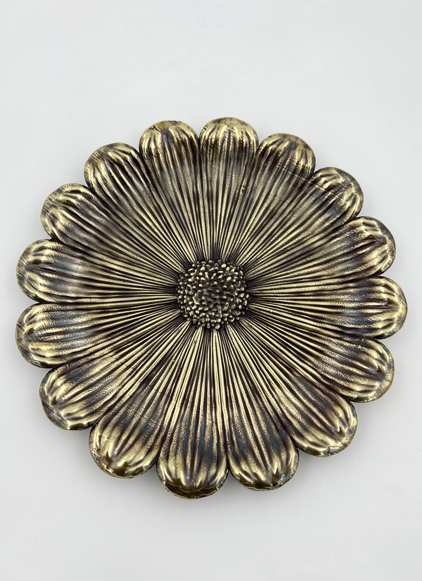 Sunflower decorative metal tray | antiqued metal decorative trays | gold tray decor with antique finish