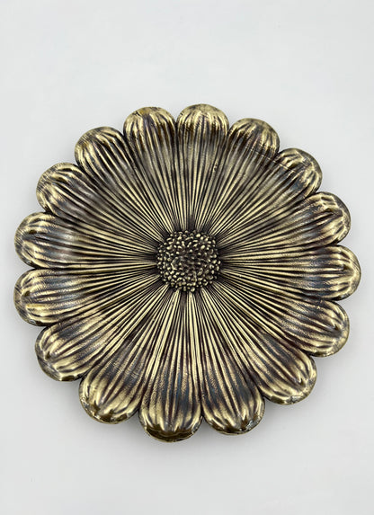 Sunflower decorative metal tray | antiqued metal decorative trays | gold tray decor with antique finish