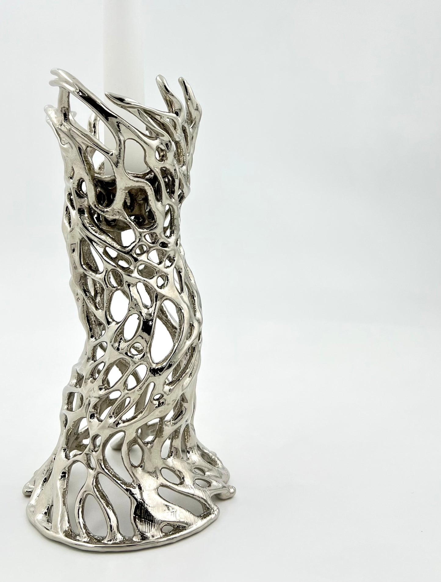 Roots – Electro-formed Sculptural Taper Candleholder | Organic Spiral Coral-Inspired Home Accent in Gold, Silver or Antique Finish