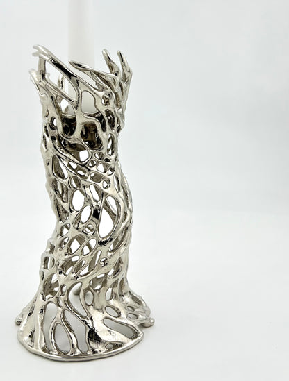 Roots – Electro-formed Sculptural Taper Candleholder | Organic Spiral Coral-Inspired Home Accent in Gold, Silver or Antique Finish