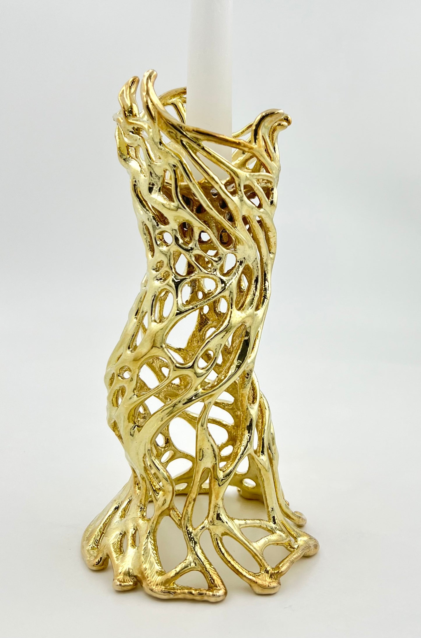 Roots – Electro-formed Sculptural Taper Candleholder | Organic Spiral Coral-Inspired Home Accent in Gold, Silver or Antique Finish