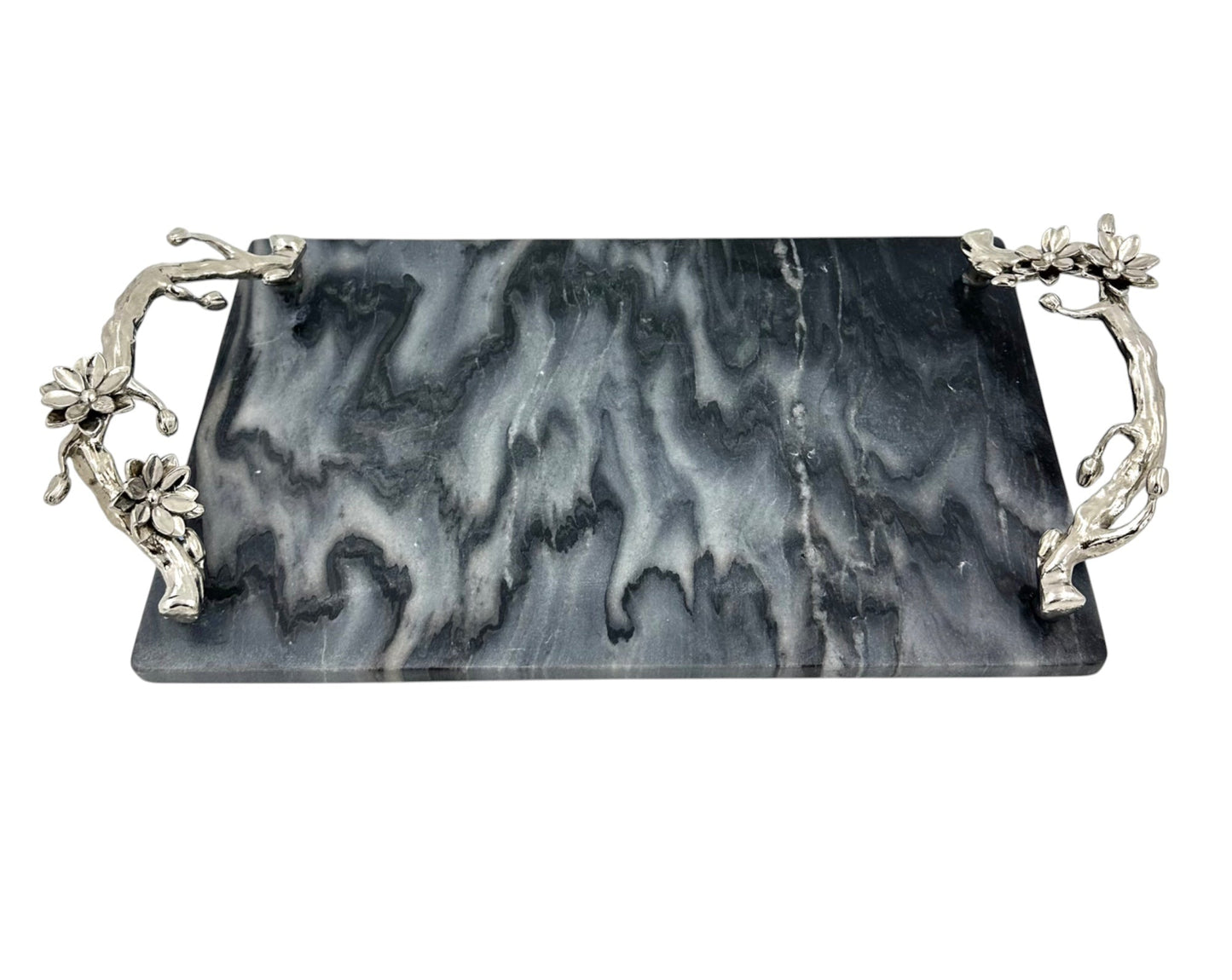 Black Marble Tray with Gilded Floral Handles | Decorative Serveware