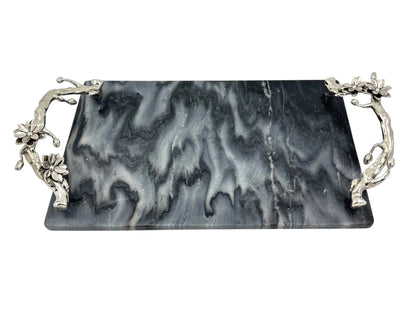 Black Marble Tray with Gilded Floral Handles | Decorative Serveware
