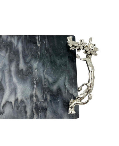 Black Marble Tray with Gilded Floral Handles | Decorative Serveware
