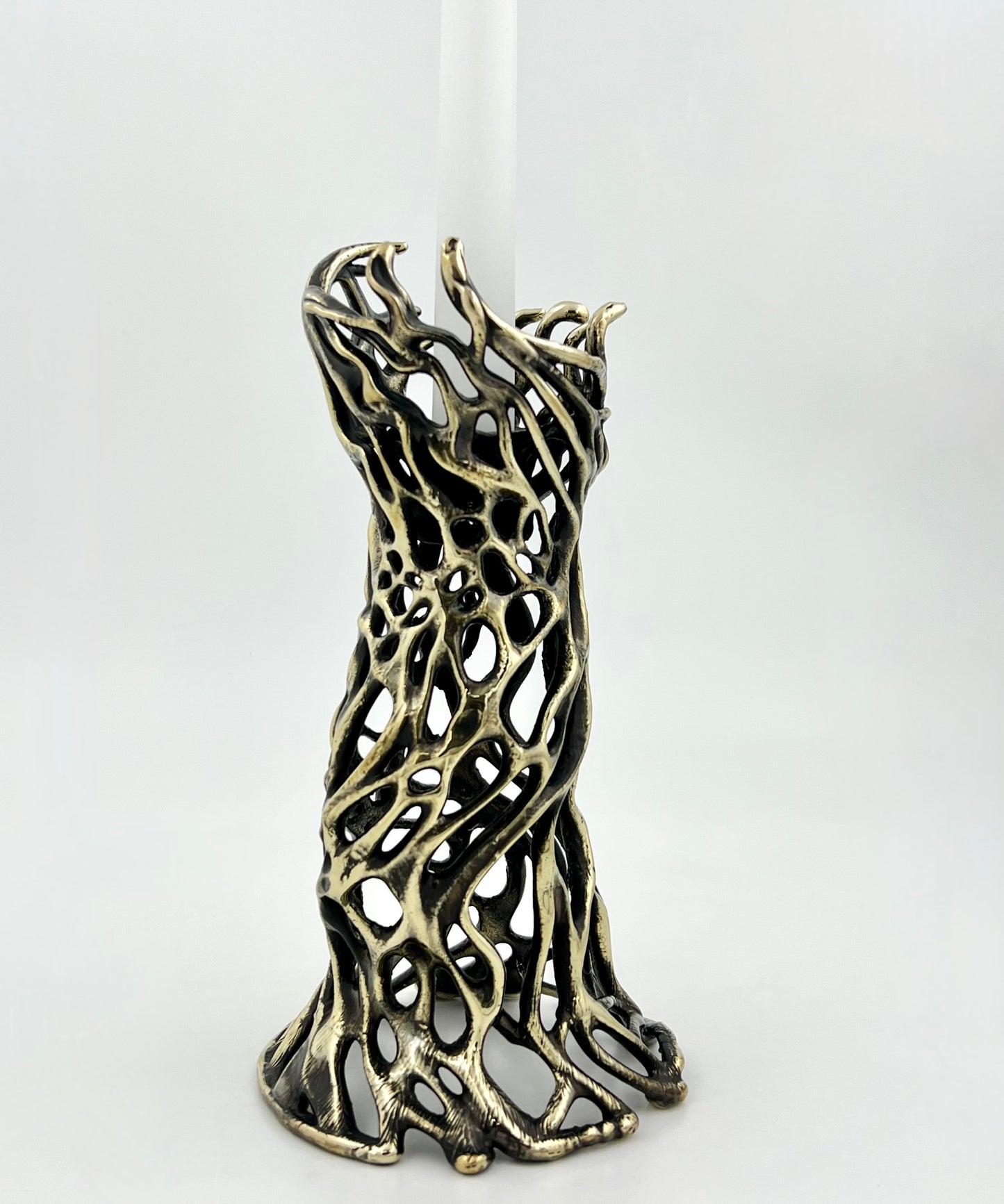 Roots – Electro-formed Sculptural Taper Candleholder | Organic Spiral Coral-Inspired Home Accent in Gold, Silver or Antique Finish
