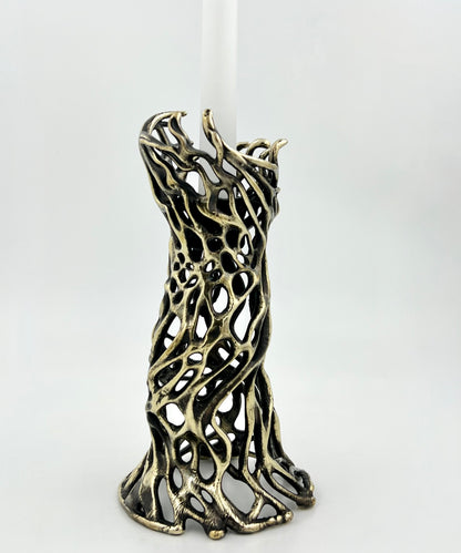 Roots – Electro-formed Sculptural Taper Candleholder | Organic Spiral Coral-Inspired Home Accent in Gold, Silver or Antique Finish