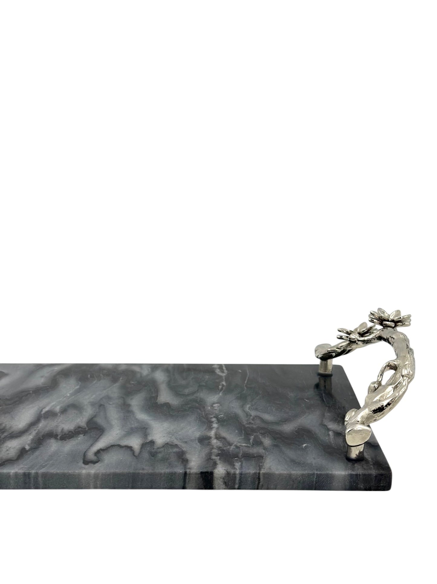 Black Marble Tray with Gilded Floral Handles | Decorative Serveware