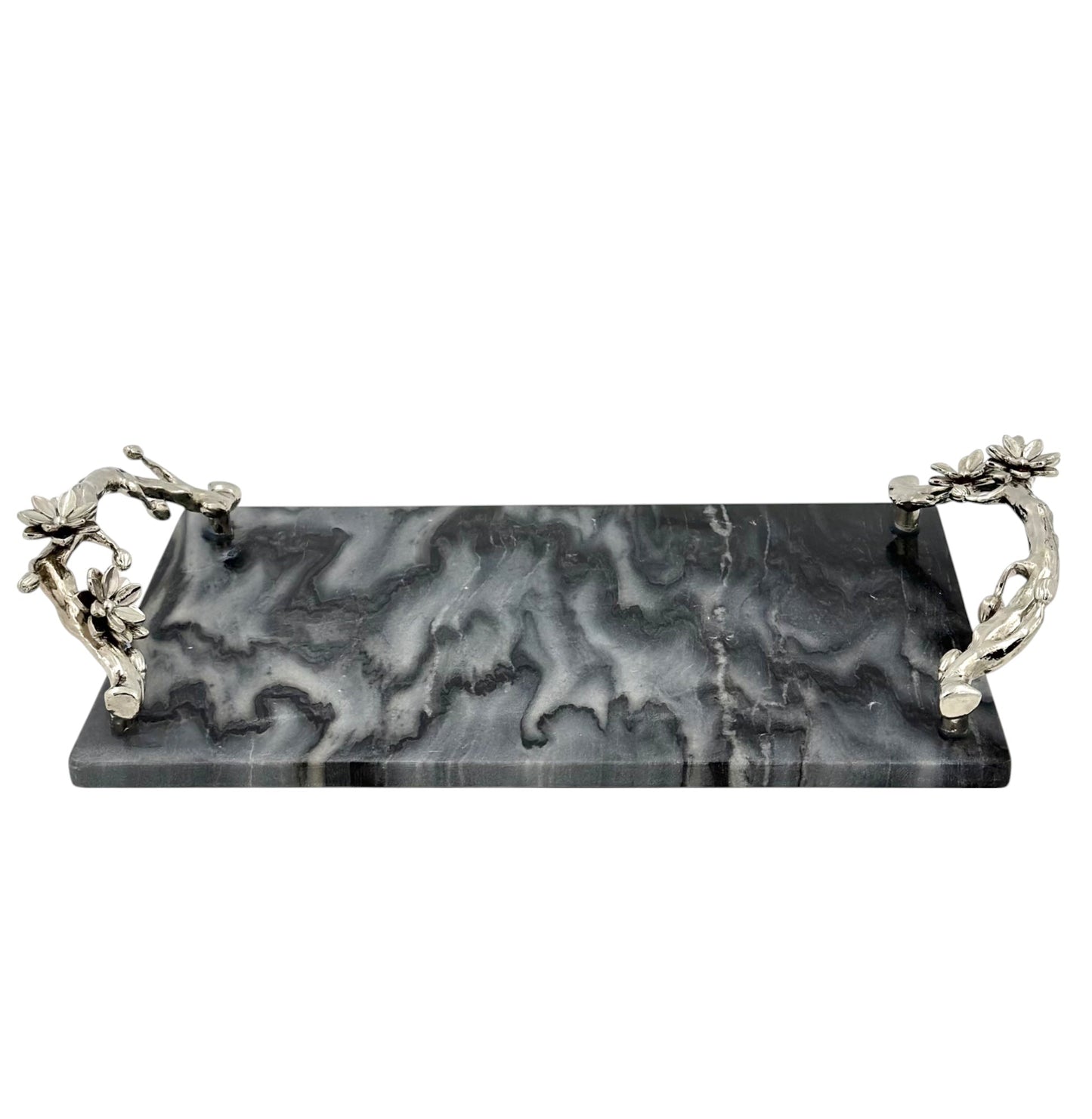 Black Marble Tray with Gilded Floral Handles | Decorative Serveware