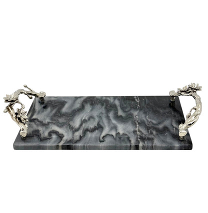 Black Marble Tray with Gilded Floral Handles | Decorative Serveware