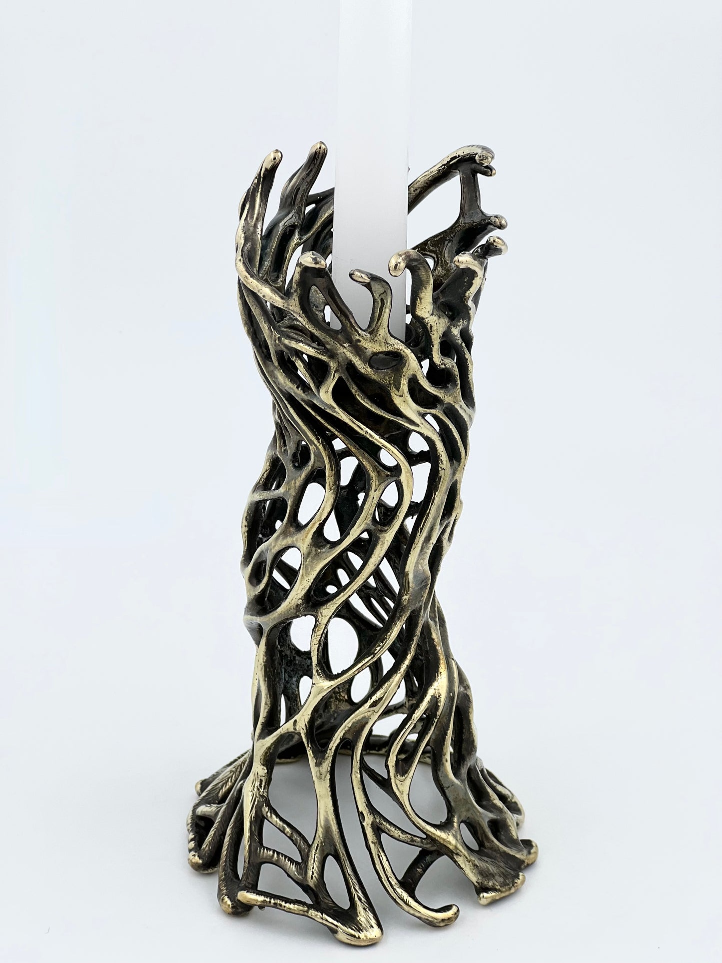 Roots – Electro-formed Sculptural Taper Candleholder | Organic Spiral Coral-Inspired Home Accent in Gold, Silver or Antique Finish