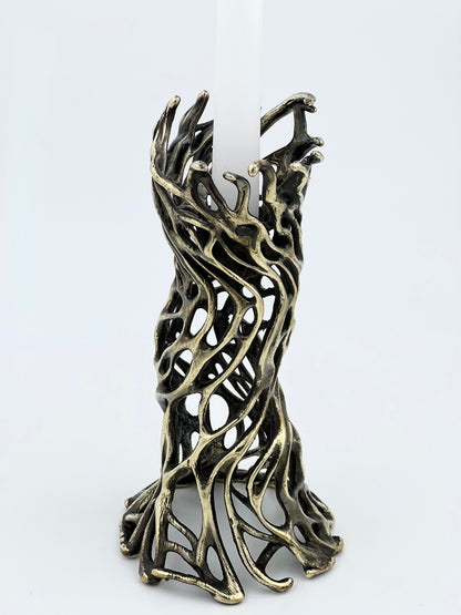 Roots – Electro-formed Sculptural Taper Candleholder | Organic Spiral Coral-Inspired Home Accent in Gold, Silver or Antique Finish