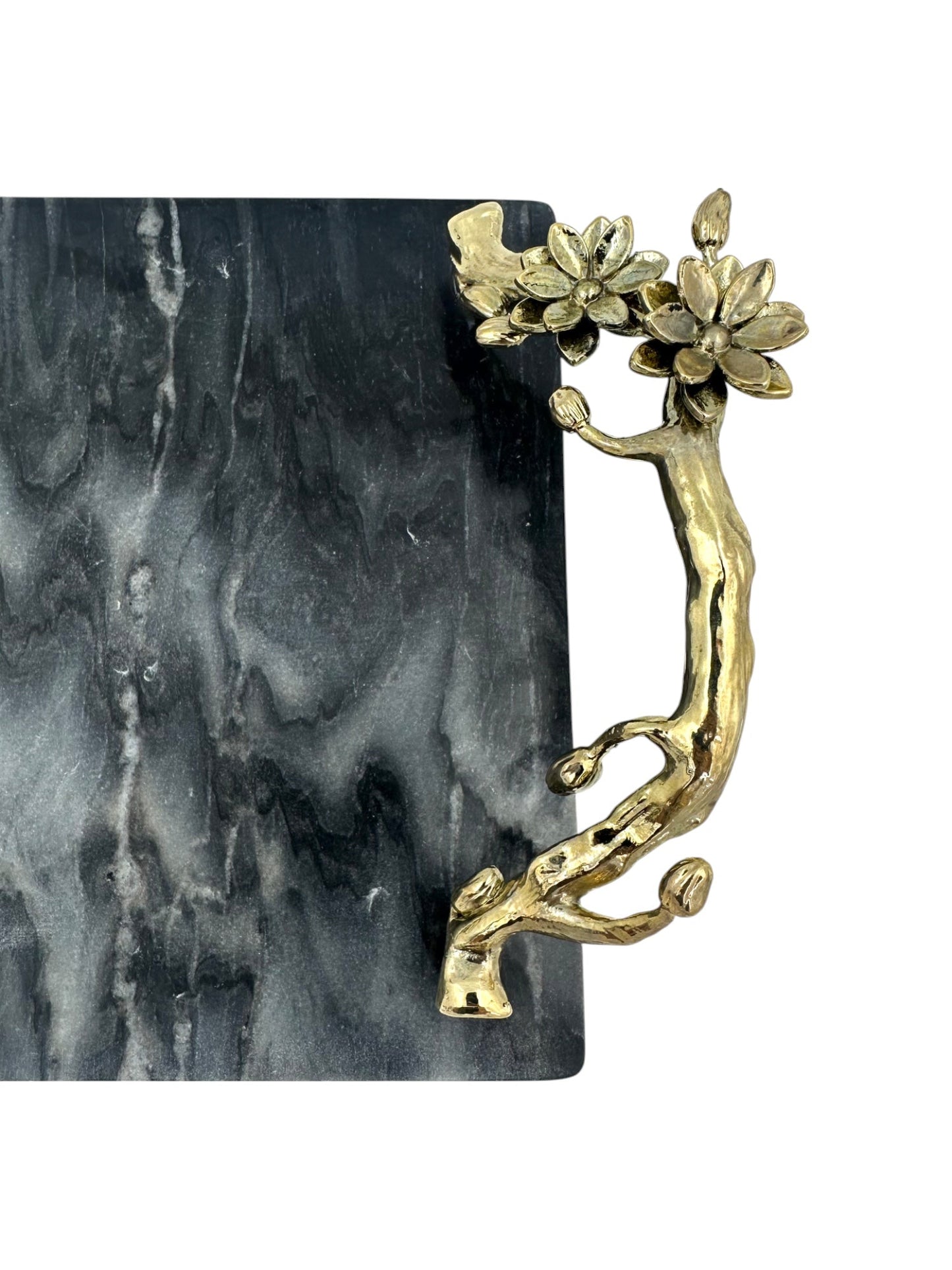 Black Marble Tray with Gilded Floral Handles | Decorative Serveware