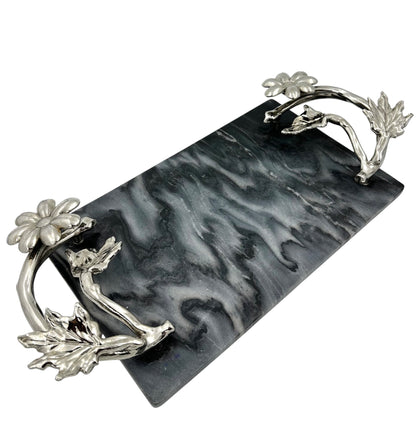 Black Marble Tray with Gilded Floral Handles | Decorative Tray | Decorative Serveware