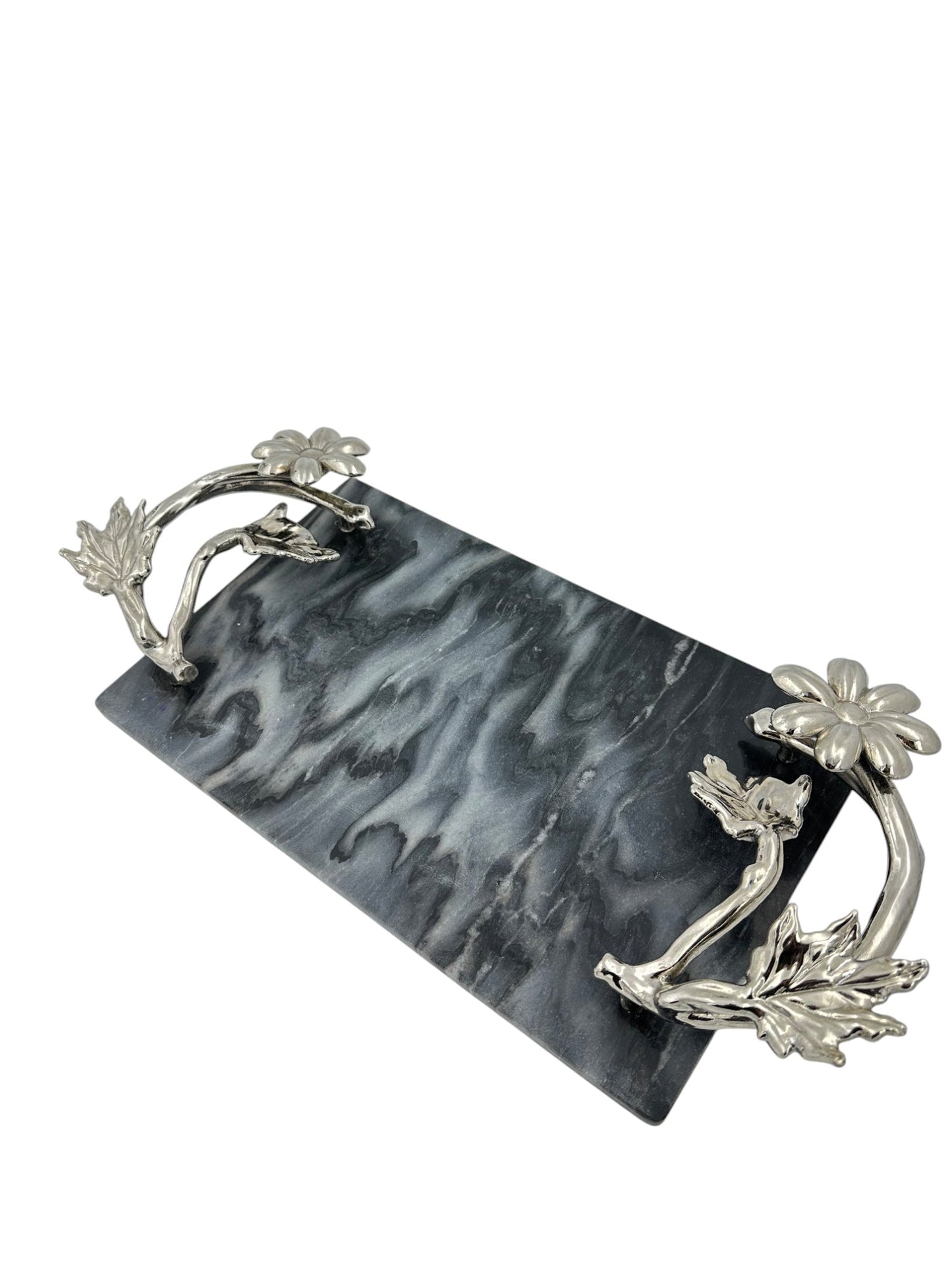 Black Marble Tray with Gilded Floral Handles | Decorative Tray | Decorative Serveware