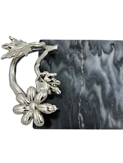 Black Marble Tray with Gilded Floral Handles | Decorative Tray | Decorative Serveware
