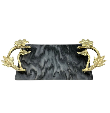 Black Marble Tray with Gilded Floral Handles | Decorative Tray | Decorative Serveware