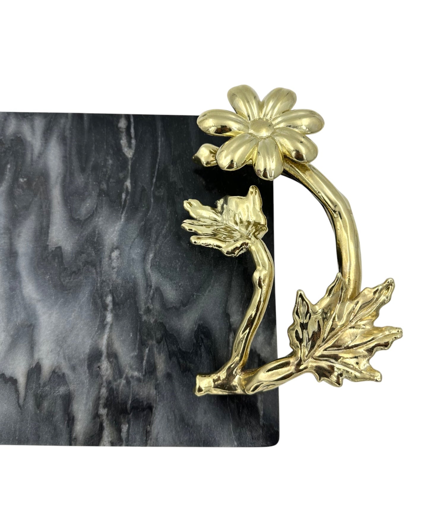 Black Marble Tray with Gilded Floral Handles | Decorative Tray | Decorative Serveware