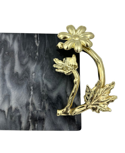 Black Marble Tray with Gilded Floral Handles | Decorative Tray | Decorative Serveware