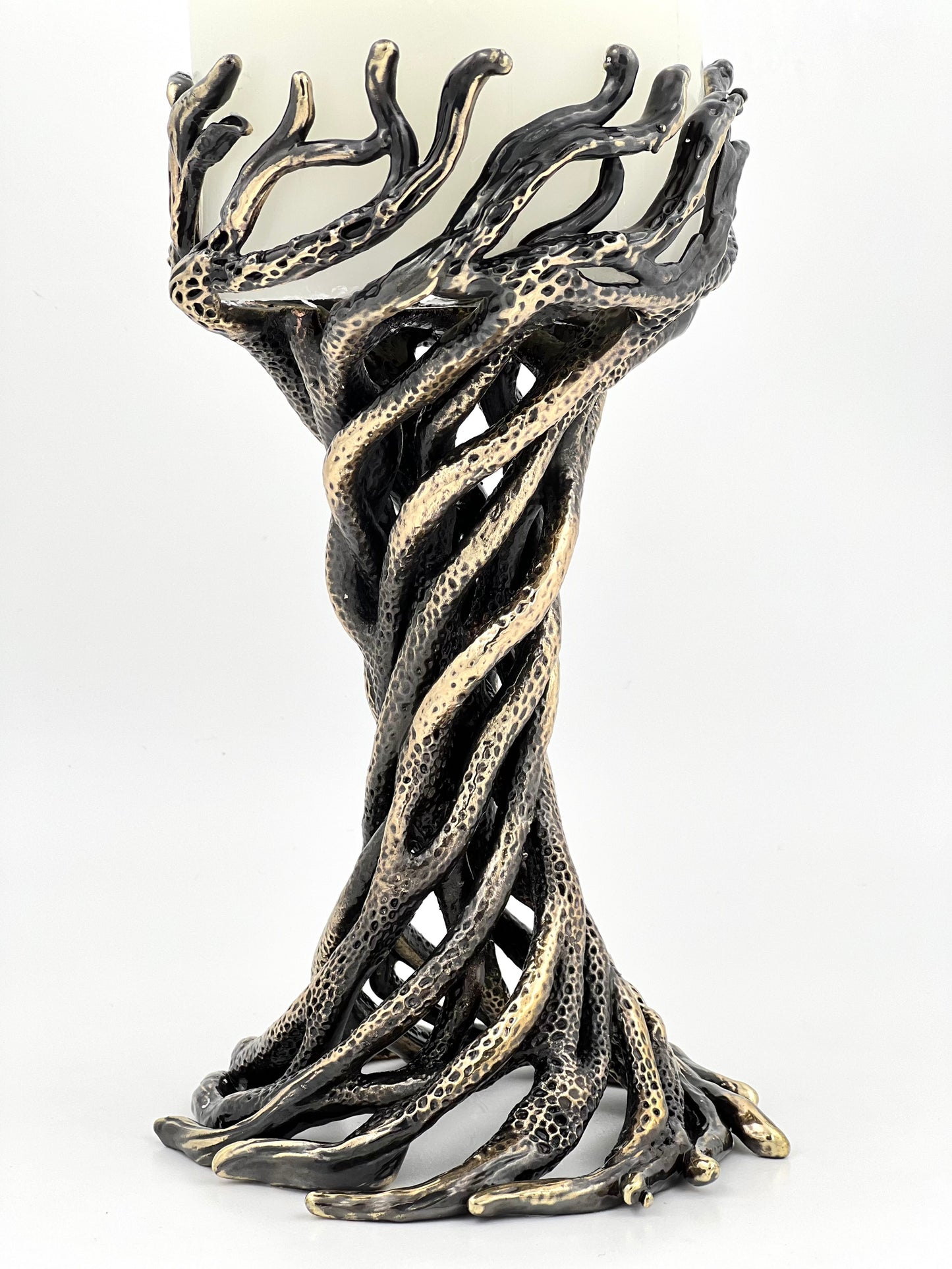 Bark sculptural pillar candle holder | modern artistic candle holder for home decor