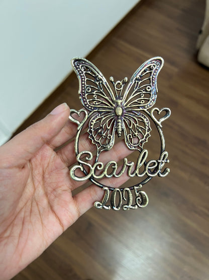 Personalised Butterfly Christmas ornament | metallic filigree name tag in gold, silver or antique | set of 2 or 4