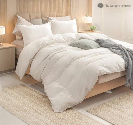 Ivory White - 100% Cotton 3 Piece Duvet Cover Set | 4 Piece Sheet Set | Pre-washed | 200 TC percale