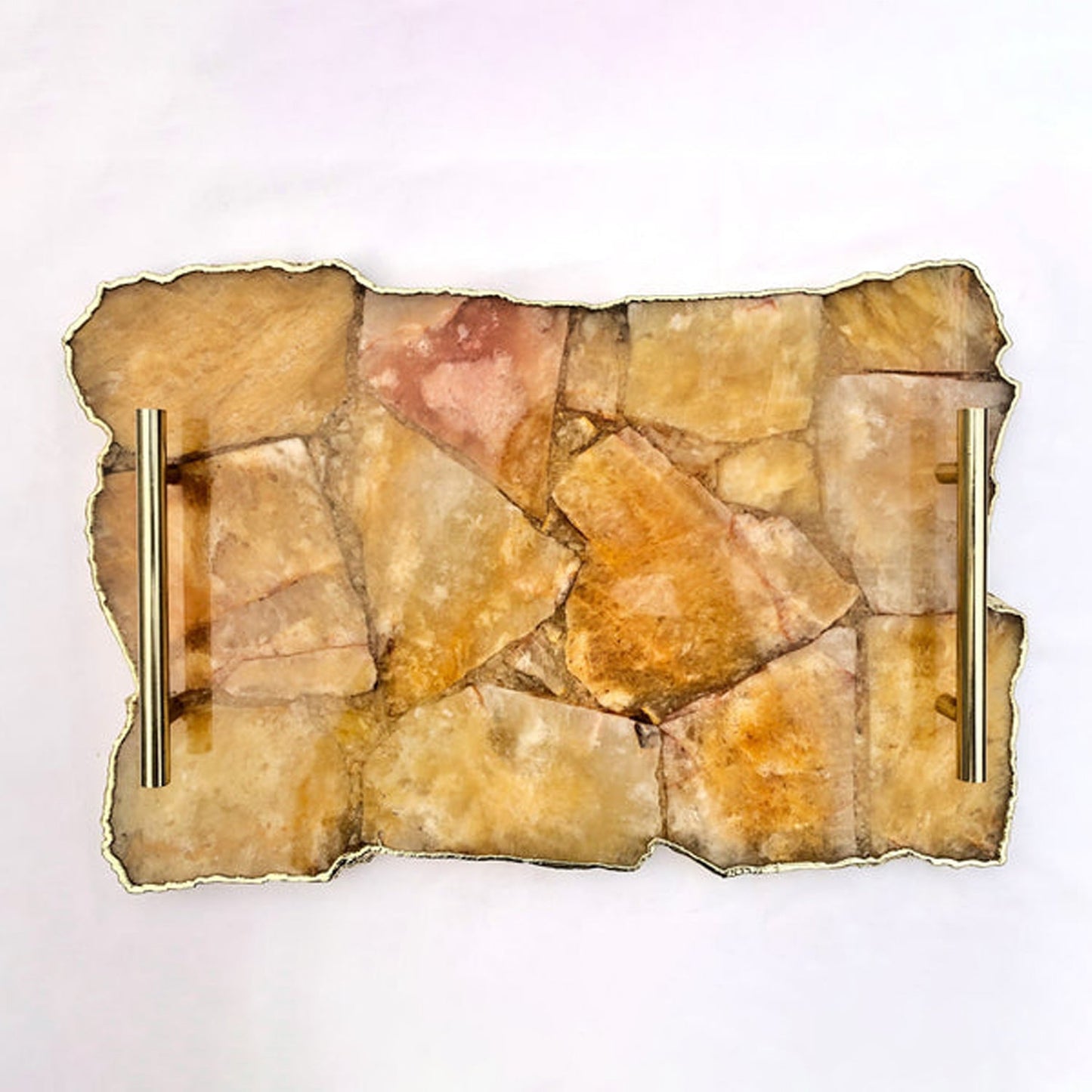 Large Golden Brown Agate Serving Tray With Brass Handles/Personalised Momentos/Sign Boards 10"x15"