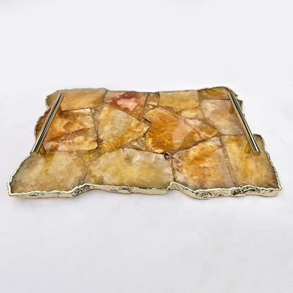 Large Golden Brown Agate Serving Tray With Brass Handles/Personalised Momentos/Sign Boards 10"x15"
