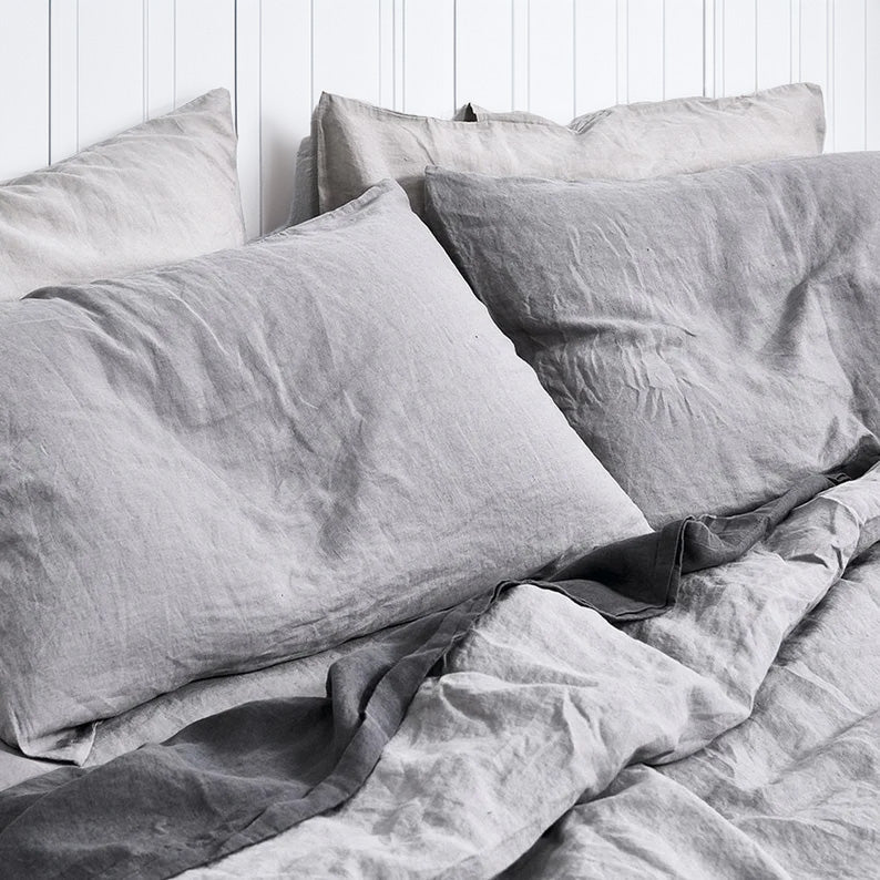 Light Grey - 100% Pure Linen | Linen Cotton Mix | 3 Piece Duvet Cover Set | 4 Piece Sheet Set | Handmade | Pre-washed | Soft