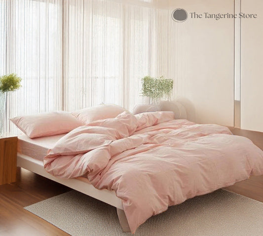 Light Pink - 100% Cotton 3 Piece Duvet Cover Set | 4 Piece Sheet Set | Pre-washed | 200 TC percale