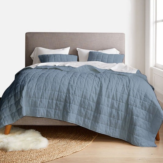 TealBlue - 3-Piece Quilt Bedding with Pillowcases | Lightweight Blanket | Cotton Filling | PureCottonSateen, PureLinen or LinenCottonMix