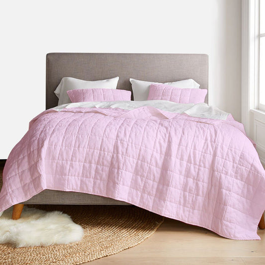 Lilac - 3-Piece Quilt Bedding with Pillowcases | Lightweight Blanket | Cotton Filling | PureCottonSateen, PureLinen or LinenCottonMix