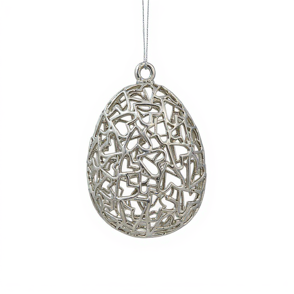Heart egg christmas ornament | metallic holiday bauble in gold, silver and antique | set of 2 or 4