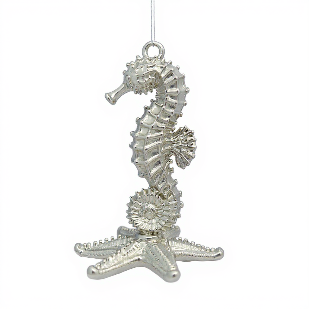 Seahorse christmas ornament | coastal metallic tree decor in gold, silver and antique | set of 2 or 4