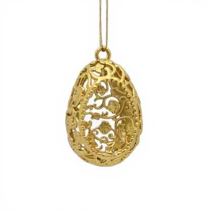 Floral egg christmas ornament | metallic tree decoration in gold, silver and antique | set of 2 or 4