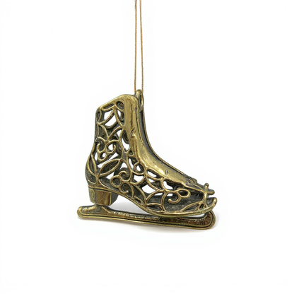 Ice skating boot christmas ornament | metallic holiday decor in gold, silver and antique | set of 2 or 4
