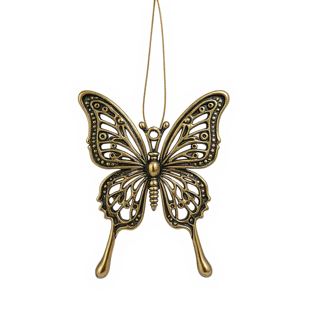 Butterfly Christmas ornament | metallic tree decoration in gold, silver and antique | set of 2 or 4