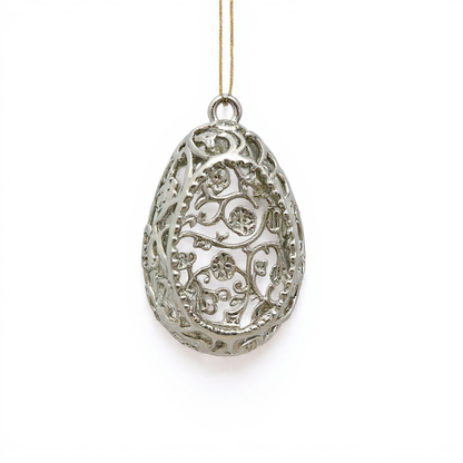 Floral egg christmas ornament | metallic tree decoration in gold, silver and antique | set of 2 or 4