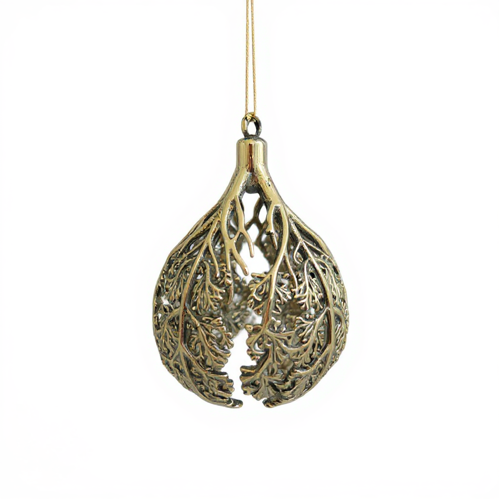 Leafy bulb Christmas ornament | metallic ball ornament in gold, silver and antique | set of 2 or 4
