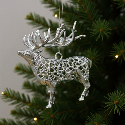 Reindeer christmas ornament | metallic holiday tree decor in gold, silver and antique | set of 2 or 4