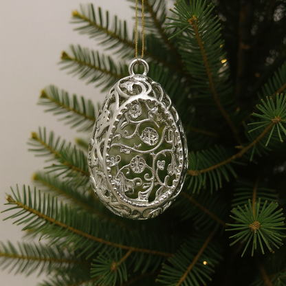 Floral egg christmas ornament | metallic tree decoration in gold, silver and antique | set of 2 or 4