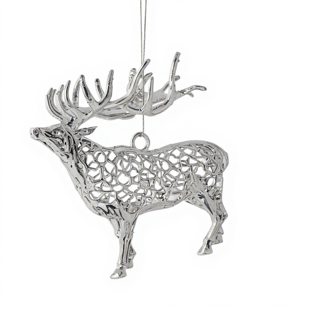 Reindeer christmas ornament | metallic holiday tree decor in gold, silver and antique | set of 2 or 4