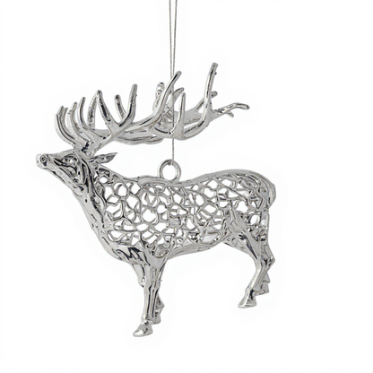 Reindeer christmas ornament | metallic holiday tree decor in gold, silver and antique | set of 2 or 4